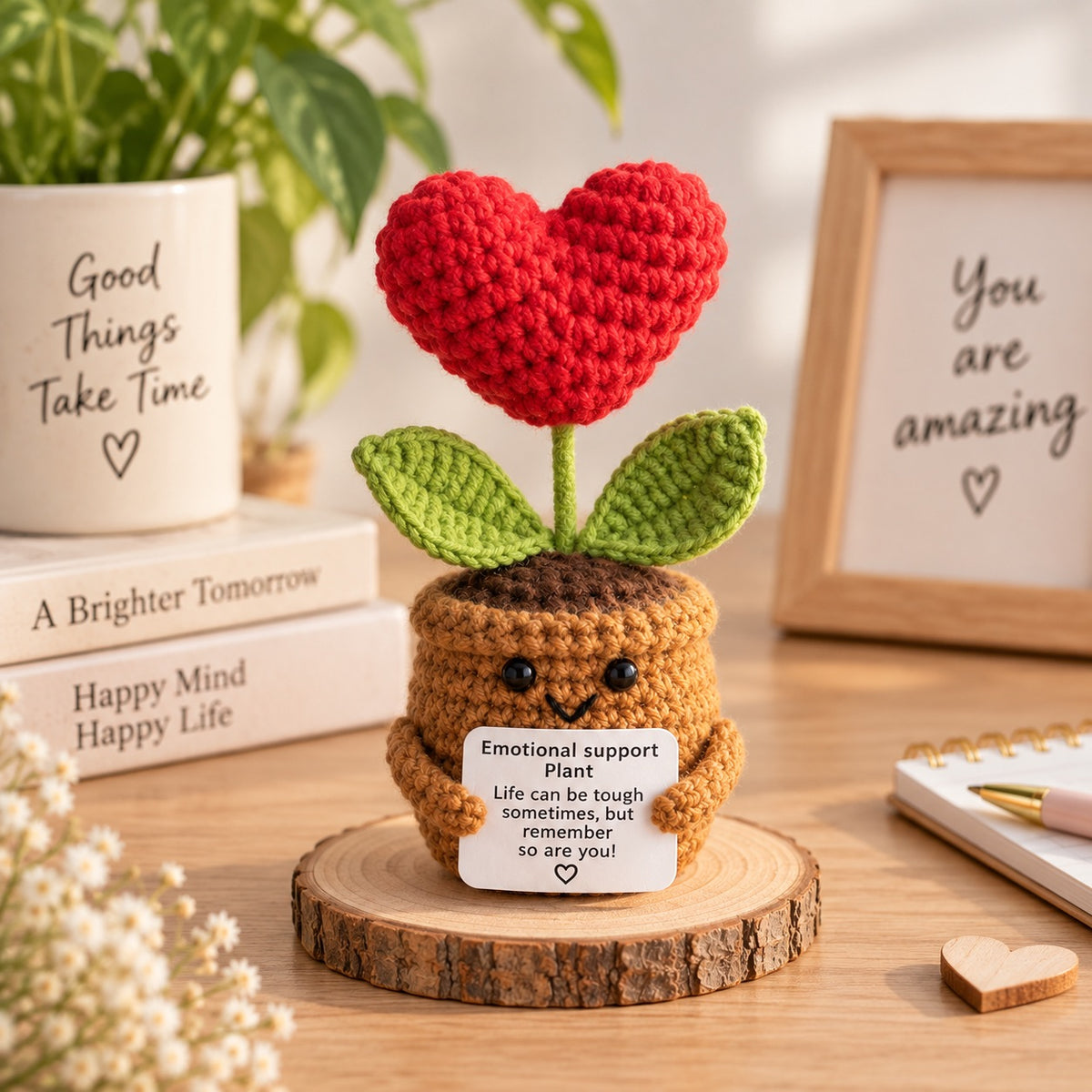 Emotional Support Pflanze gehäkelt Blume Geschenk Deko Rose Herz Kleeblatt Handmade