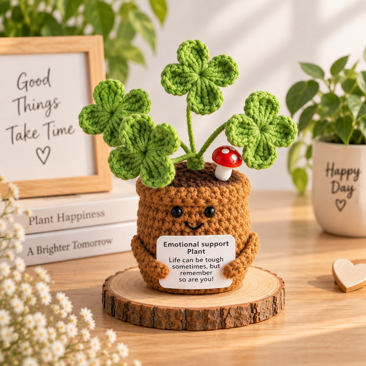Emotional Support Pflanze gehäkelt Blume Geschenk Deko Rose Herz Kleeblatt Handmade
