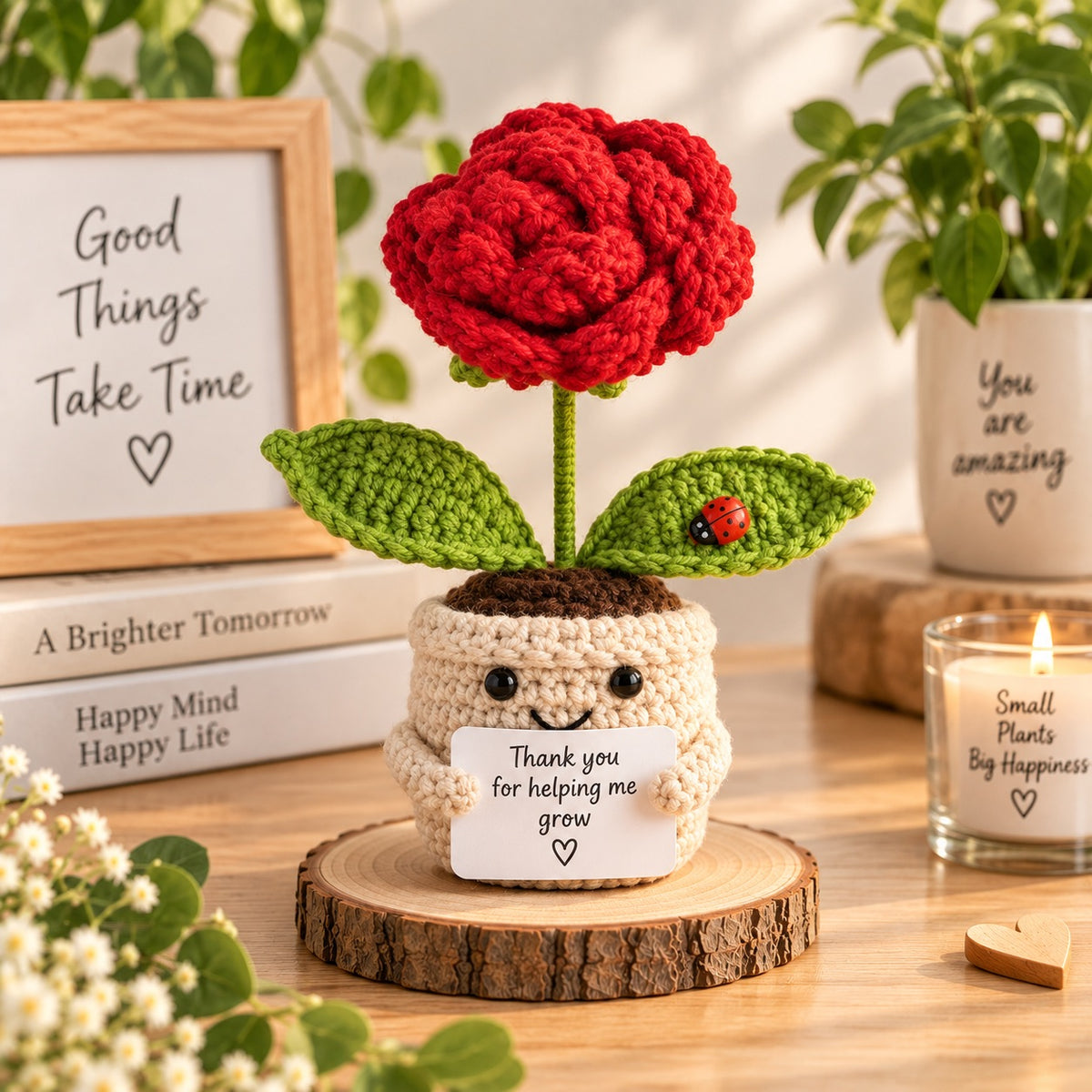 Emotional Support Pflanze gehäkelt Blume Geschenk Deko Rose Herz Kleeblatt Handmade