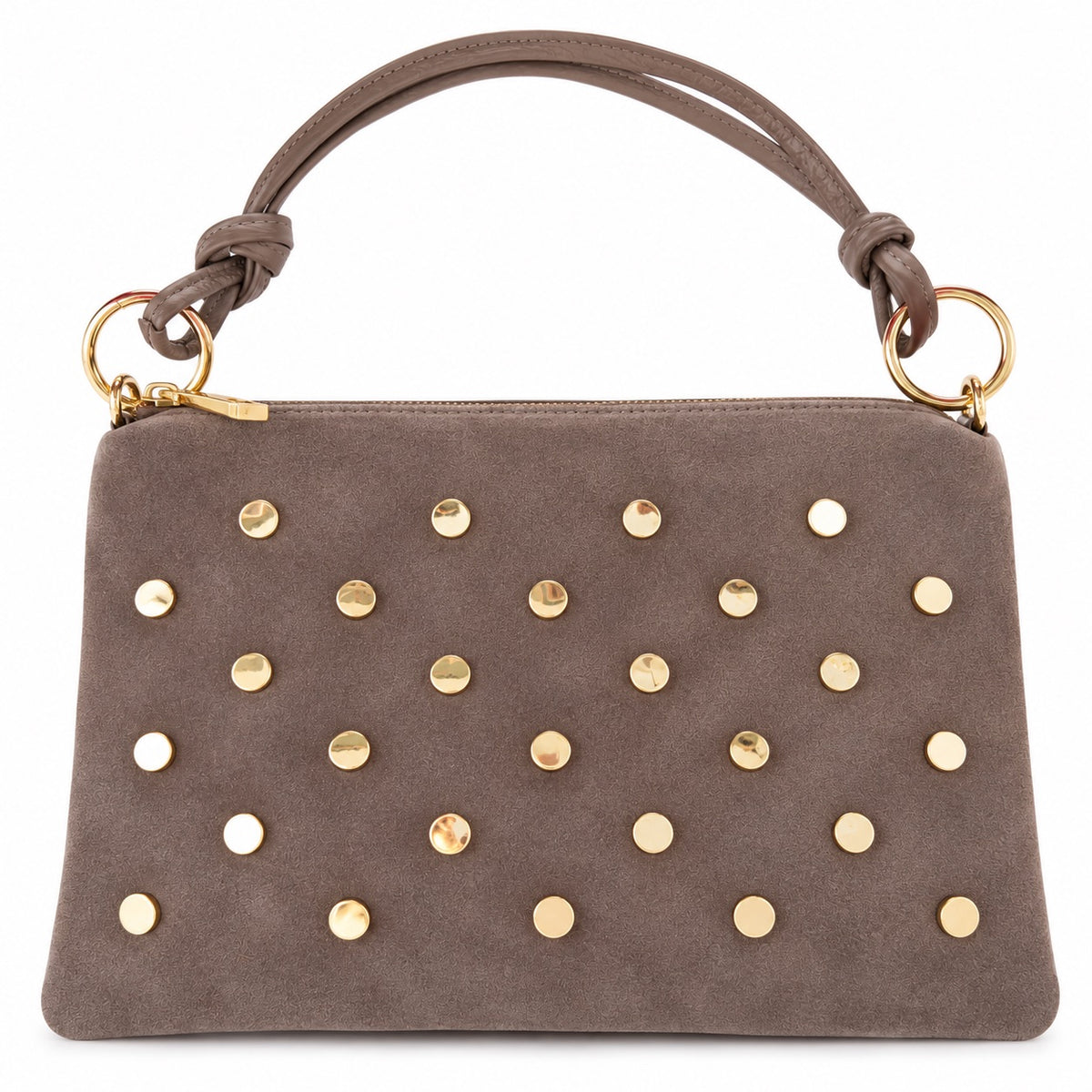 Damen Schultertasche Echt Wildleder mit goldfarbenen Nieten – Made in Italy – 2 Looks – Handtasche Crossbody S/L Tasche