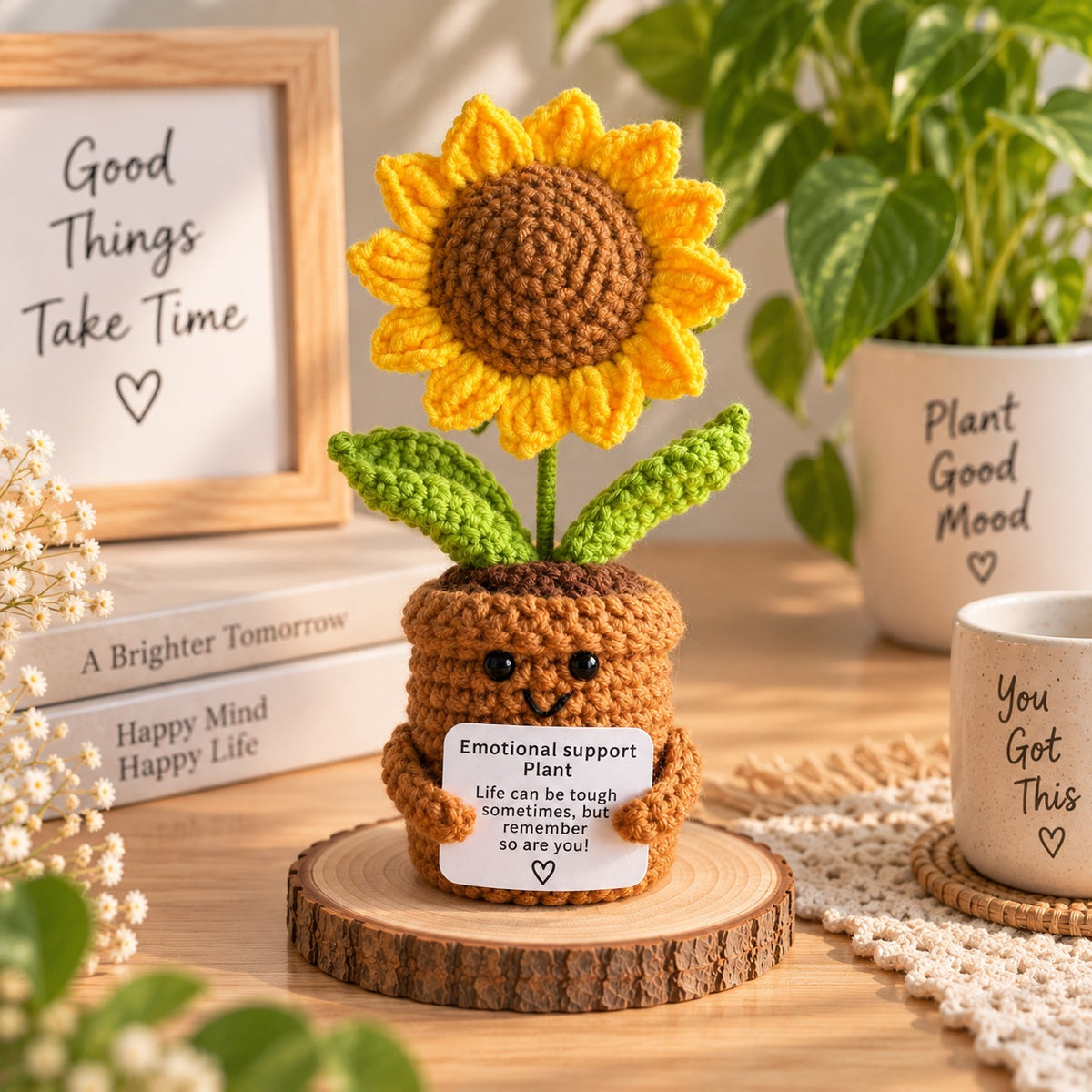 Emotional Support Pflanze gehäkelt Blume Geschenk Deko Rose Herz Kleeblatt Handmade