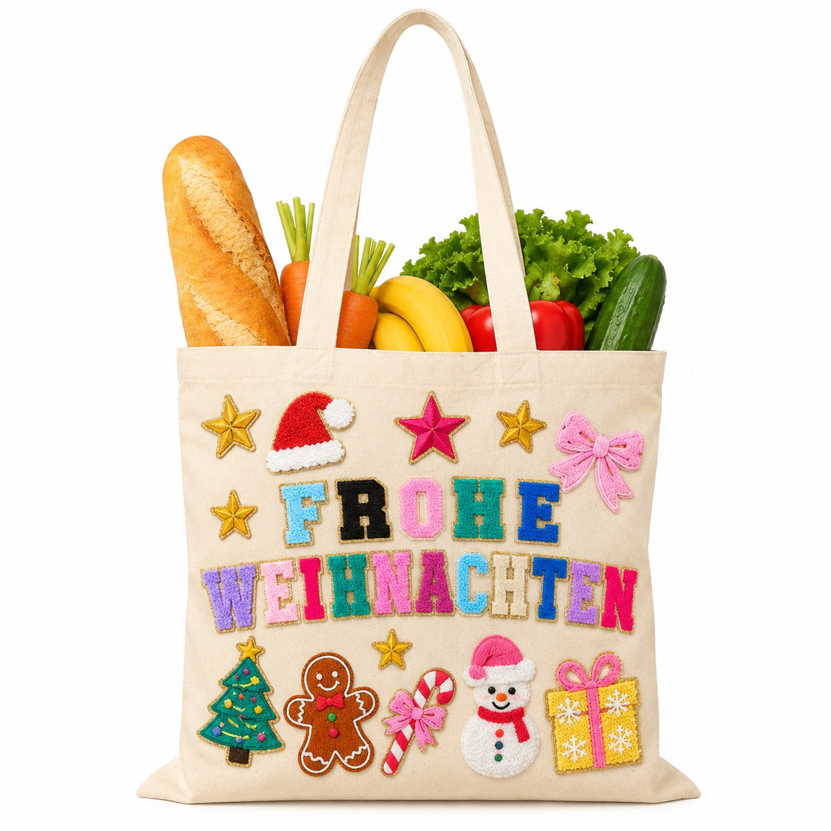 DIY Adventskalender 24 Tage – Frohe Weihnachten Set mit Patches & Shopper Tasche für Kinder