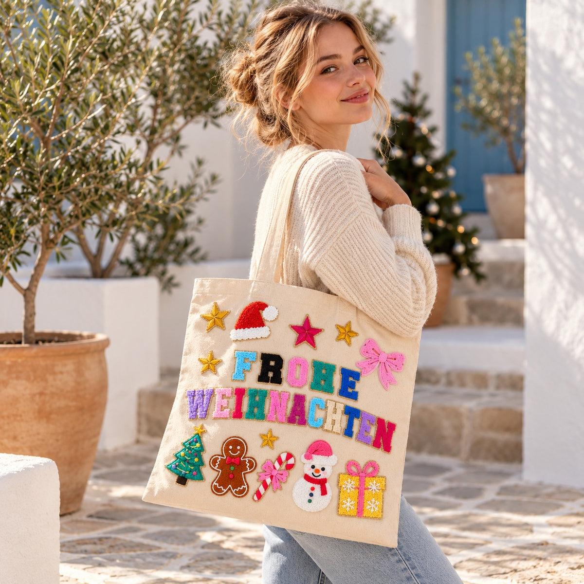 DIY Adventskalender 24 Tage – Frohe Weihnachten Set mit Patches & Shopper Tasche für Kinder