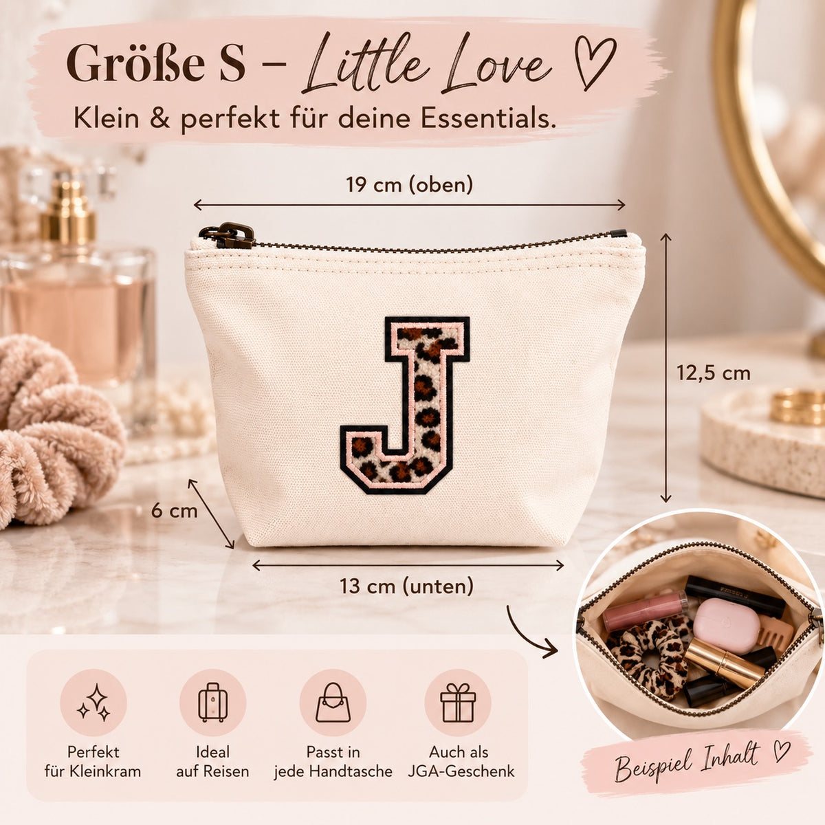 Leo Initiale Beige Kosmetiktasche S • A–Z • Reise & Geschenkidee Buchstaben