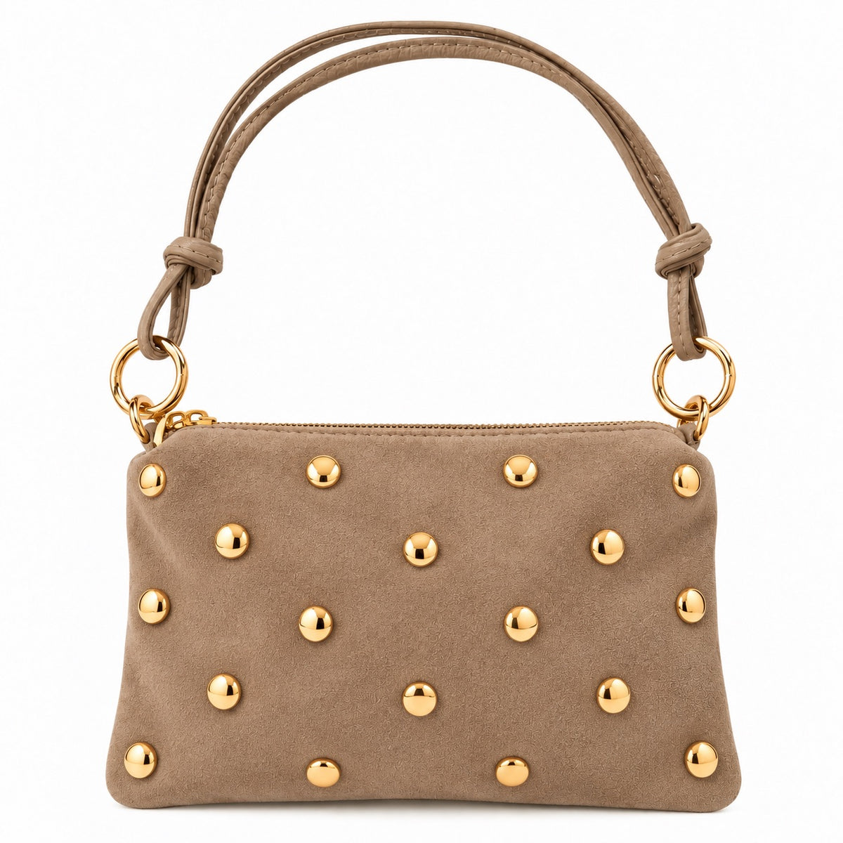 Damen Schultertasche Echt Wildleder mit goldfarbenen Nieten – Made in Italy – 2 Looks – Handtasche Crossbody S/L Tasche
