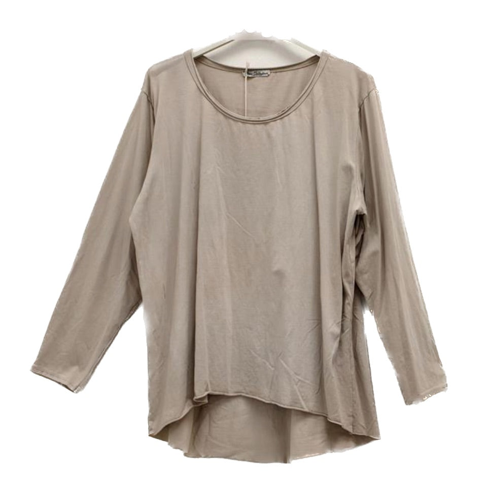 Damen Basic Shirt Baumwolle Lässig Longshirt Made in Italy Onesize 36-40
