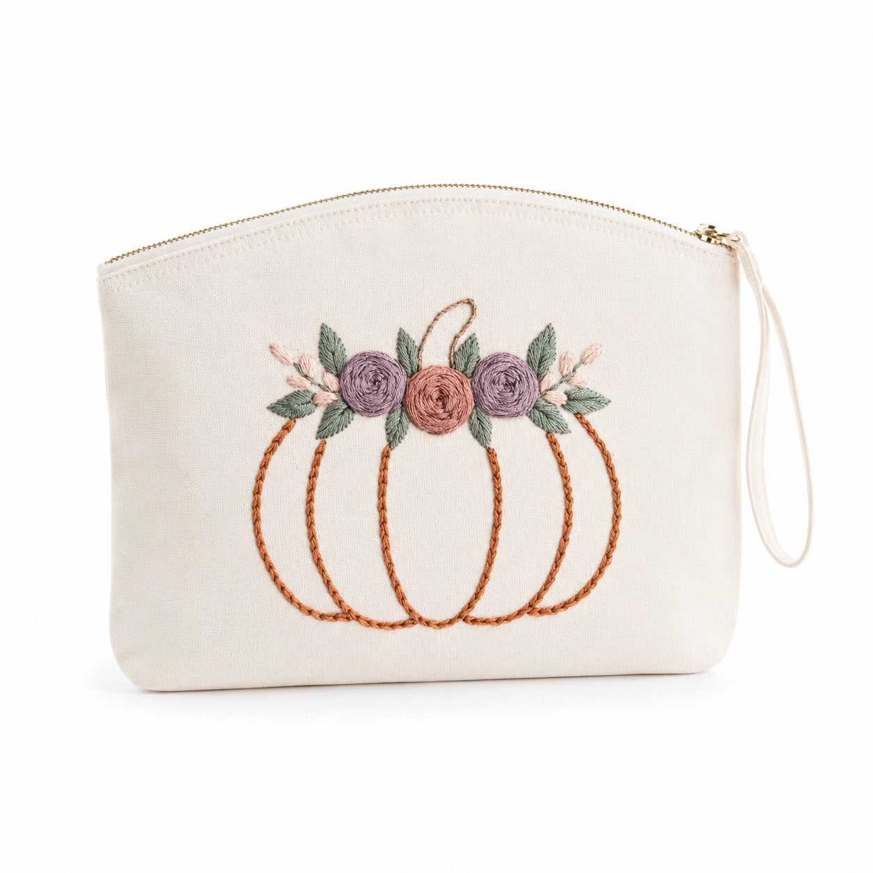 Damen Clutch Schwarz handbestickt – Kürbis mit Blumen – Handgelenktasche Kosmetiktasche Abendtasche Handmade Geschenkidee