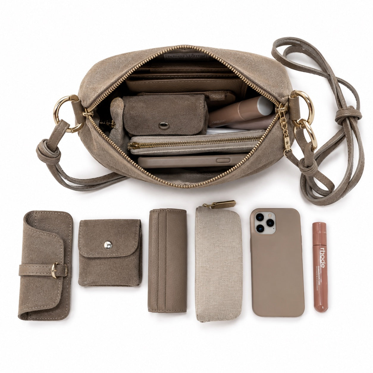 Damen Wildleder Schultertasche Echtleder Made in Italy Handtasche Crossbody Tasche