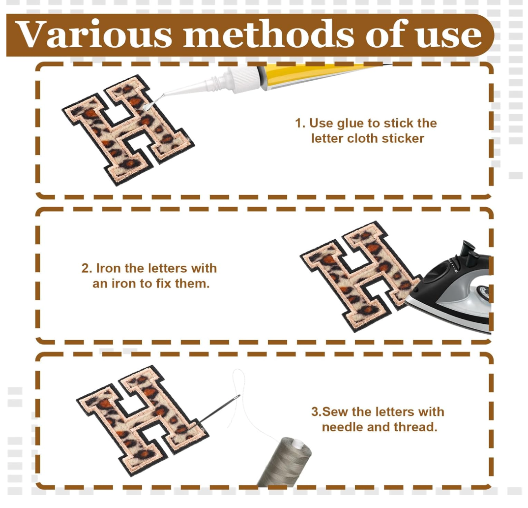 A-Z Buchstabenaufnäher Bügelbuchstaben für DIY-Kleidung Stoff Schuhe Taschen Leo