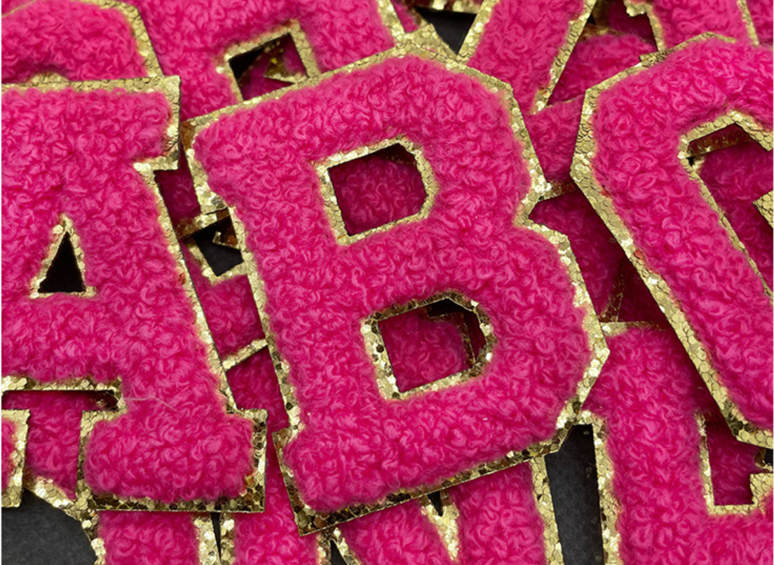 pink A-Z Chenille Buchstaben Sticker Aufkleber Aufnäher für Handyhülle Kleidung Taschen DIY