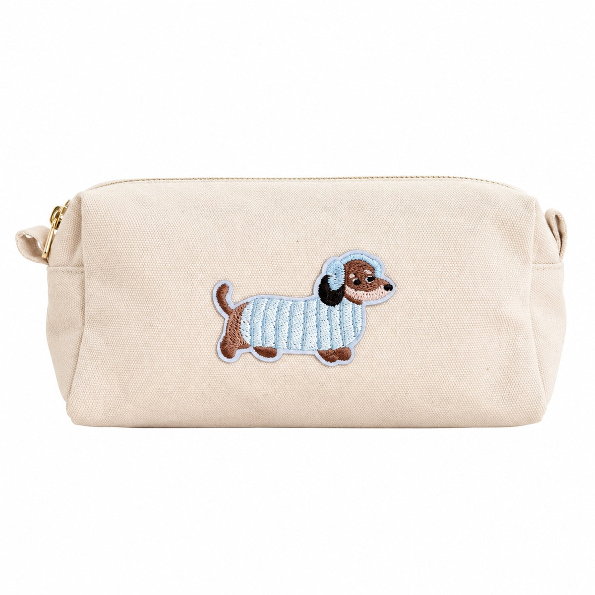 Kosmetiktasche S aus Baumwolle mit Dackel – Beige Make-up Tasche mit Reißverschluss, Kulturbeutel, Reiseorganizer & Geschenk für Frauen