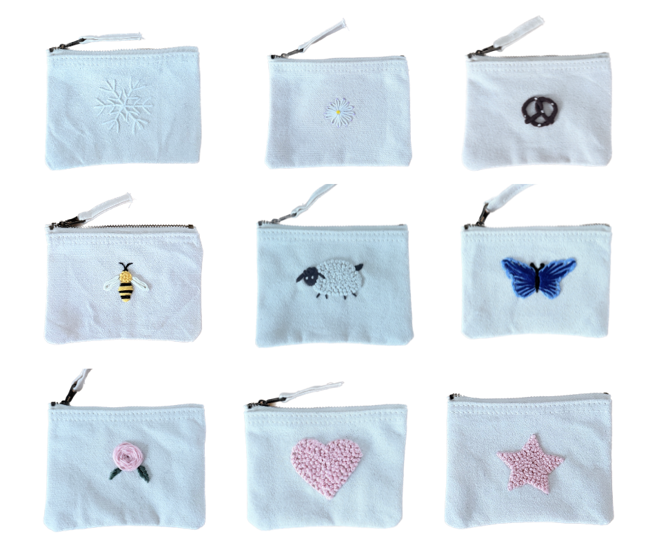 Handgestickte Baumwoll-Geldbörse XS – Herz, Stern, Blume uvm. – Unikat & Geschenk