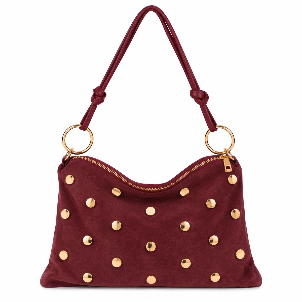 Damen Schultertasche Echt Wildleder mit goldfarbenen Nieten – Made in Italy – 2 Looks – Handtasche Crossbody S/L Tasche