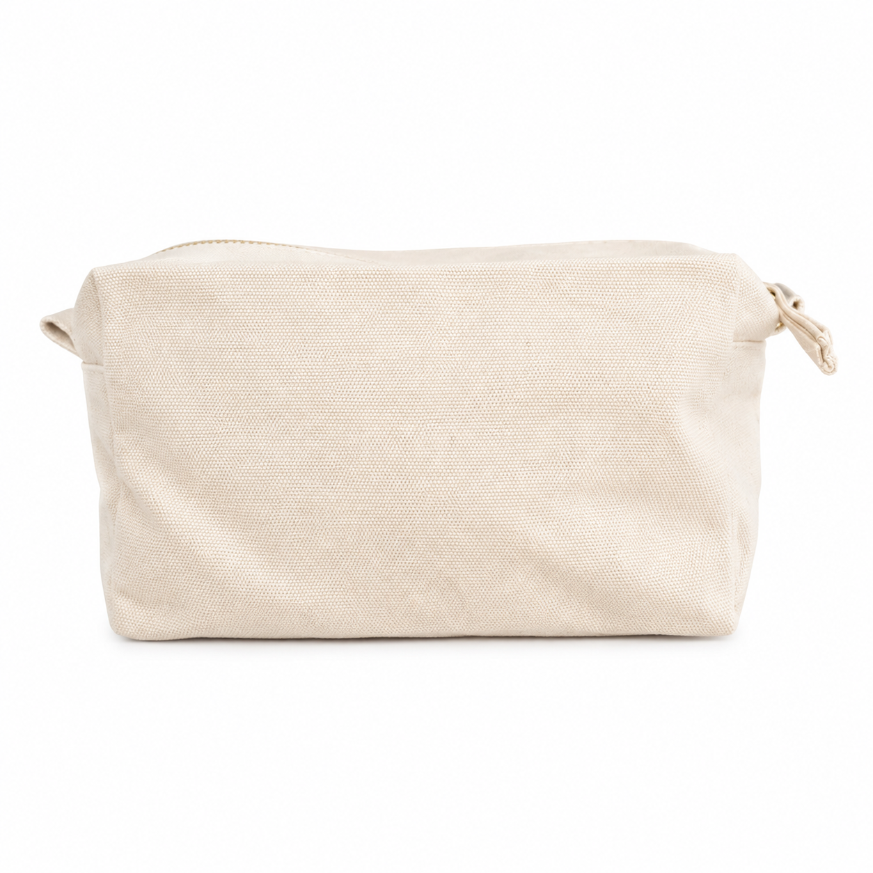 beige Kosmetiktasche L aus Baumwolle mit Happy | Kulturbeutel mit Reißverschluss | Make-up Tasche, Reiseorganizer, Geschenk für Frauen