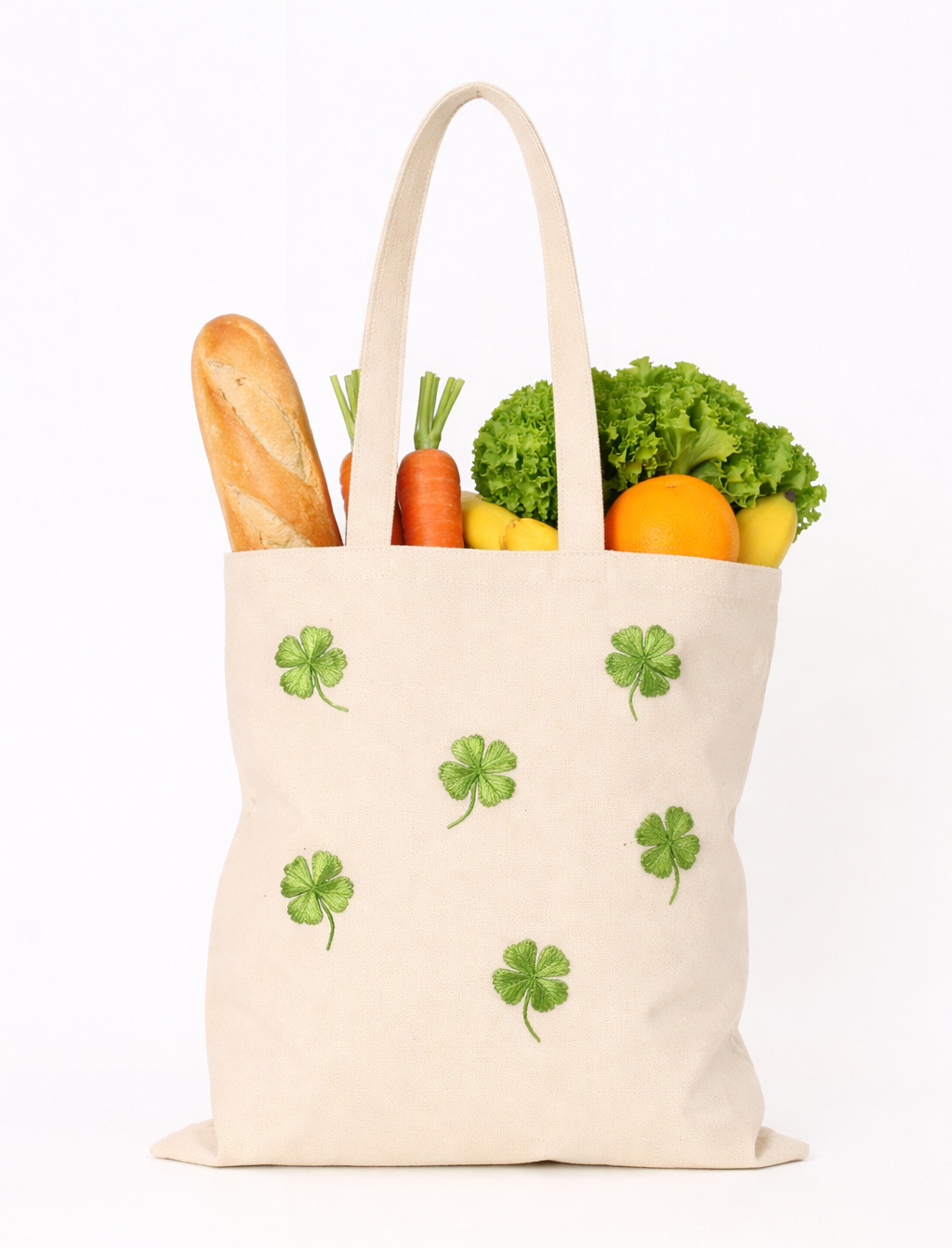 Baumwolle Shopper mit Glücksblätter Gänseblümchen Olive Herz – stylisch, praktisch