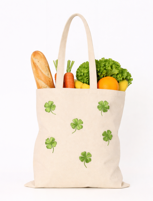 Baumwolle Shopper mit Glücksblätter Gänseblümchen Olive Herz – stylisch, praktisch