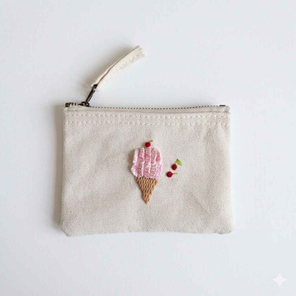 Handgestickte Baumwoll-Geldbörse XS – Herz, Stern, Blume uvm. – Unikat & Geschenk