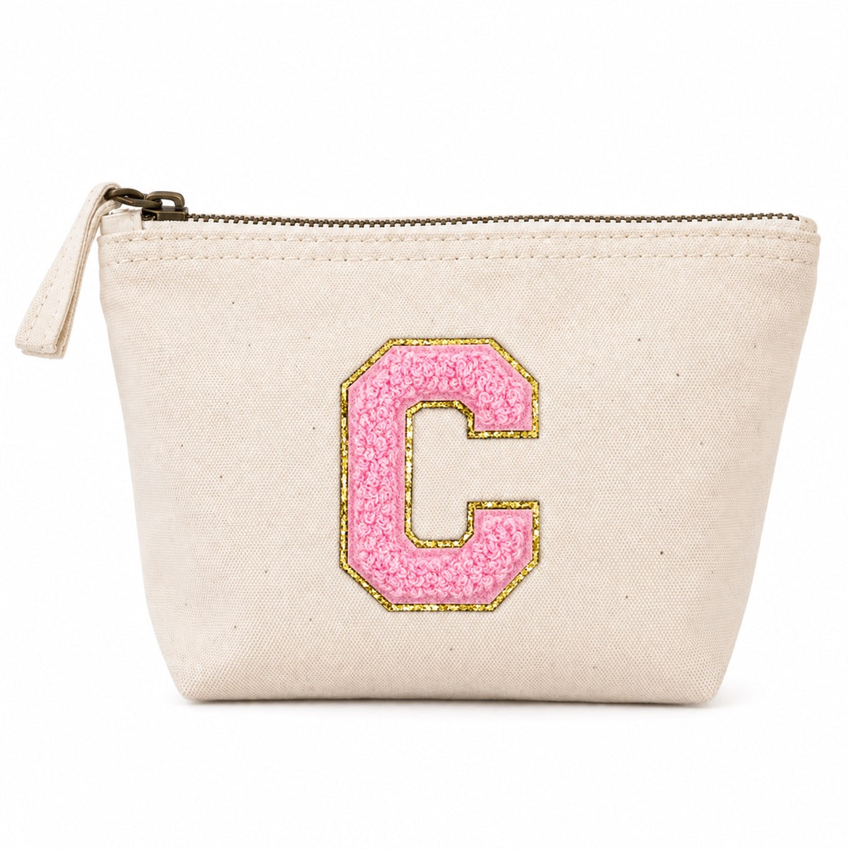 Rosa Initiale Beige Kosmetiktasche S • A–Z • Reise & Geschenkidee Buchstaben