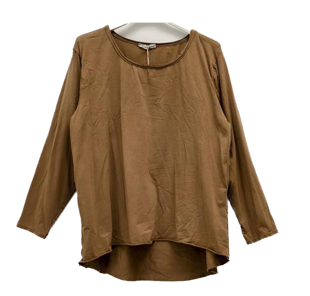 Damen Basic Shirt Baumwolle Lässig Longshirt Made in Italy Onesize 36-40