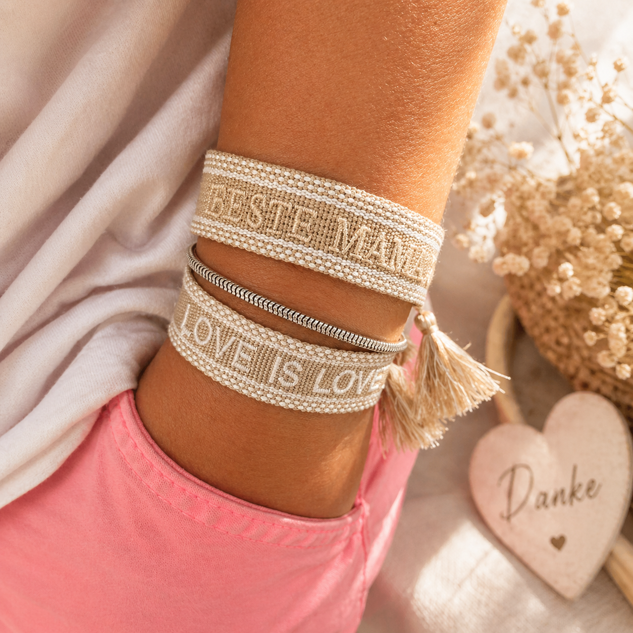 Freundschaftsarmband Damen – Botschaft wählbar (BESTE MAMA, BESTE FREUNDIN, BE HAPPY) – Geschenk Idee
