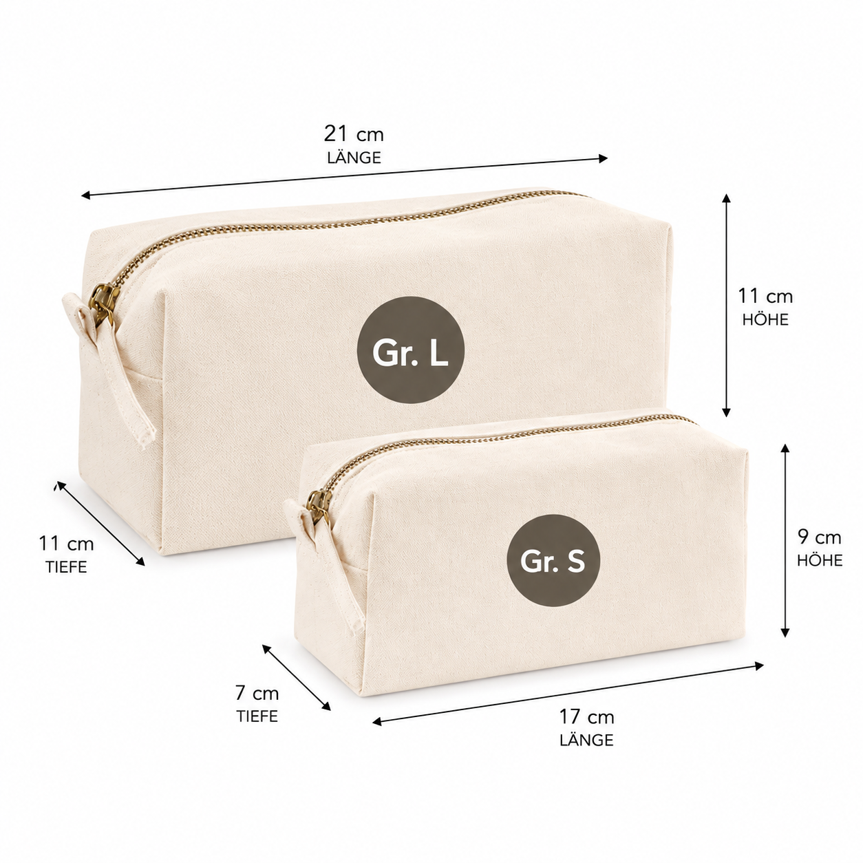 beige Kosmetiktasche S aus Baumwolle mit Bär Doppelherz Schmetterling leo | Kulturbeutel mit Reißverschluss | Make-up Tasche, Reiseorganizer, Geschenk für Frauen