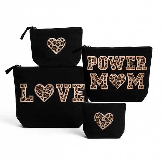 Schwarze Canvas Tasche mit Leo Herz – XS S M L Set | Premium Geschenk für Frauen