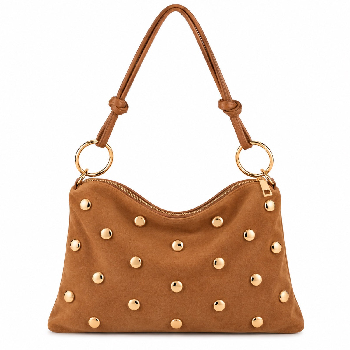 Damen Schultertasche Echt Wildleder mit goldfarbenen Nieten – Made in Italy – 2 Looks – Handtasche Crossbody S/L Tasche
