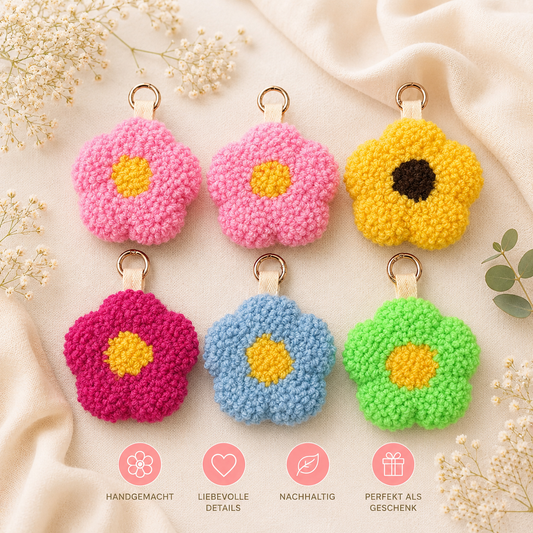 Blume Schlüsselanhänger handmade doppelseitig Taschenanhänger Punch Needle Geschenkidee
