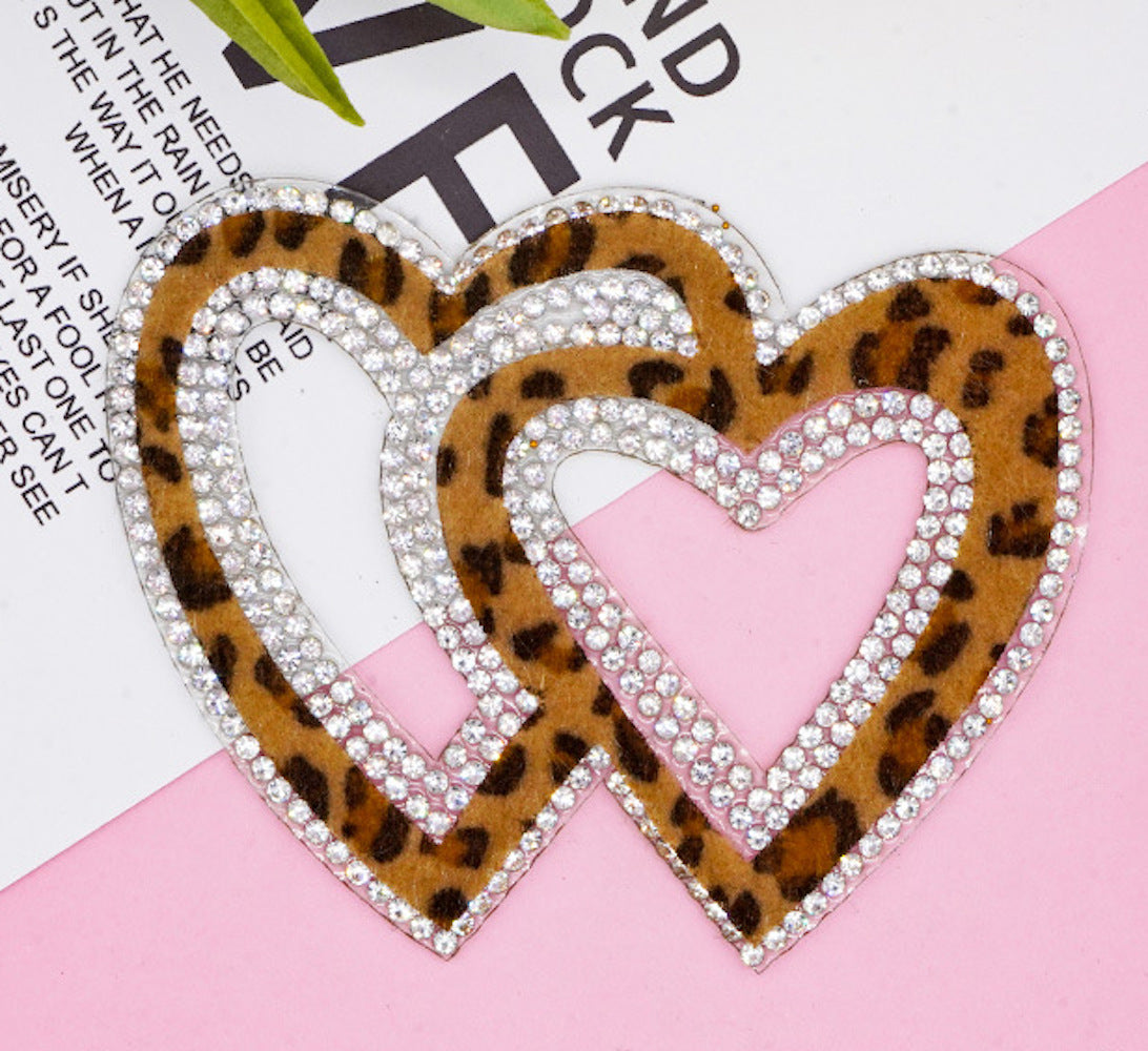 Patch Doppelherz Strass zum Aufbügeln – Iron on Patch Herzen DIY Bekleidung Deko