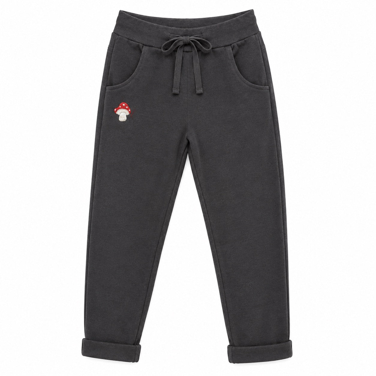 Damen Jogpants Baggy Hose Glückspilz Handstickerei Baumwolle S–XXL Beige Braun Taupe Schwarz