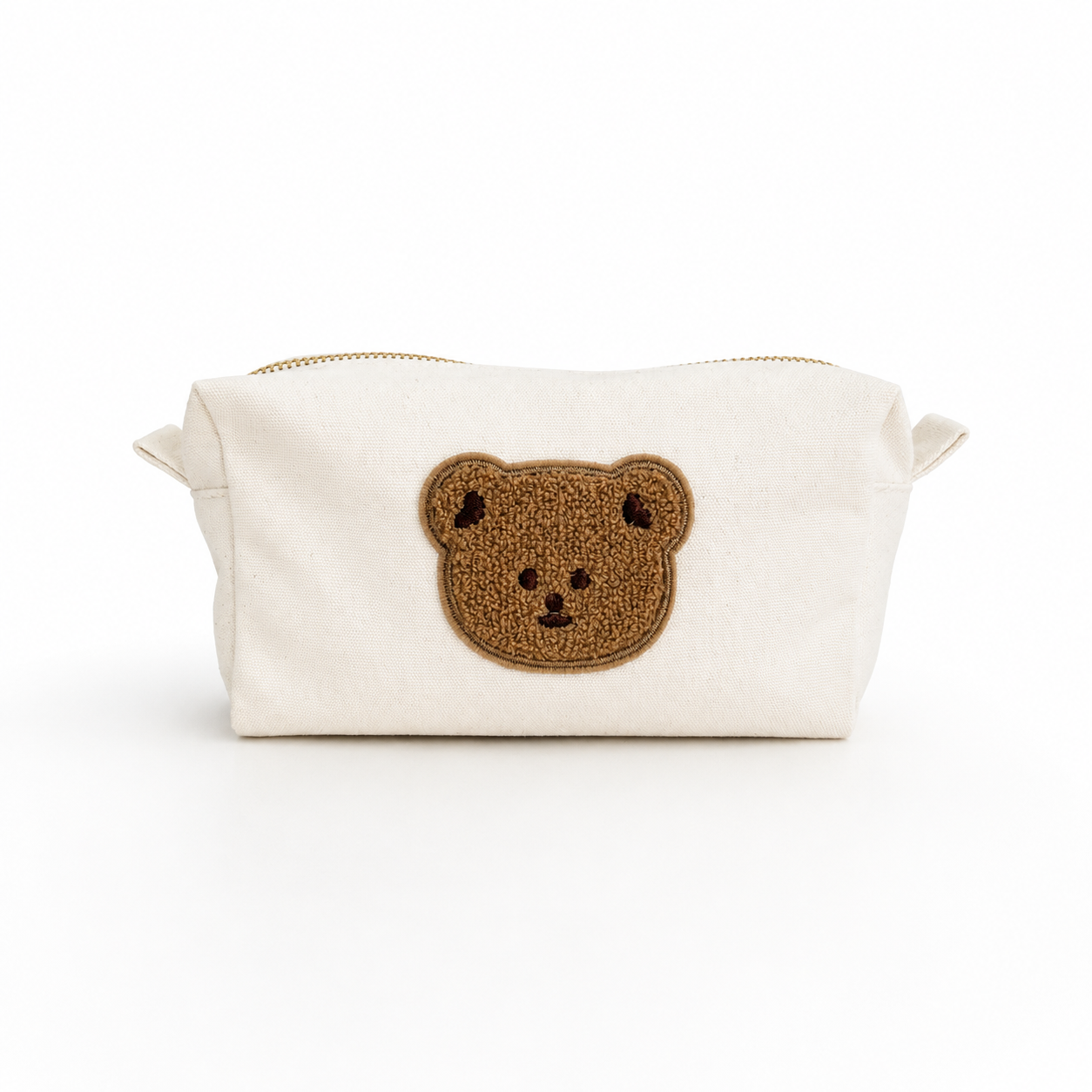 beige Kosmetiktasche S aus Baumwolle mit Bär Doppelherz Schmetterling leo | Kulturbeutel mit Reißverschluss | Make-up Tasche, Reiseorganizer, Geschenk für Frauen