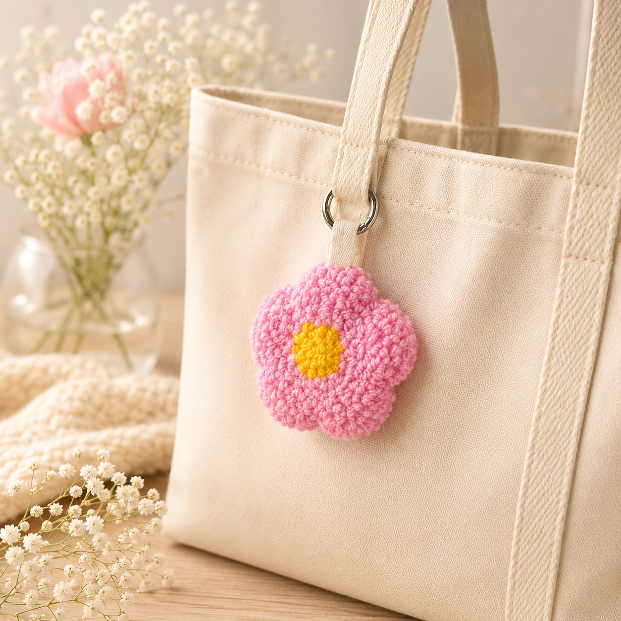 Blume Schlüsselanhänger handmade doppelseitig Taschenanhänger Punch Needle Geschenkidee