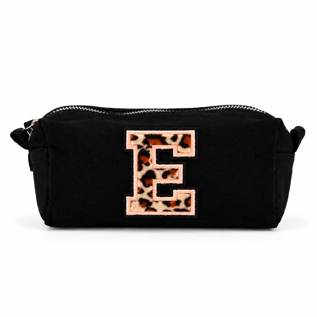 Kosmetiktasche mit Leo-Buchstaben A–Z oder Herz | Baumwolle Make-up Tasche S & L | Beige & Schwarz | Personalisiertes Geschenk für Frauen Kulturbeutel Reiseorganizer