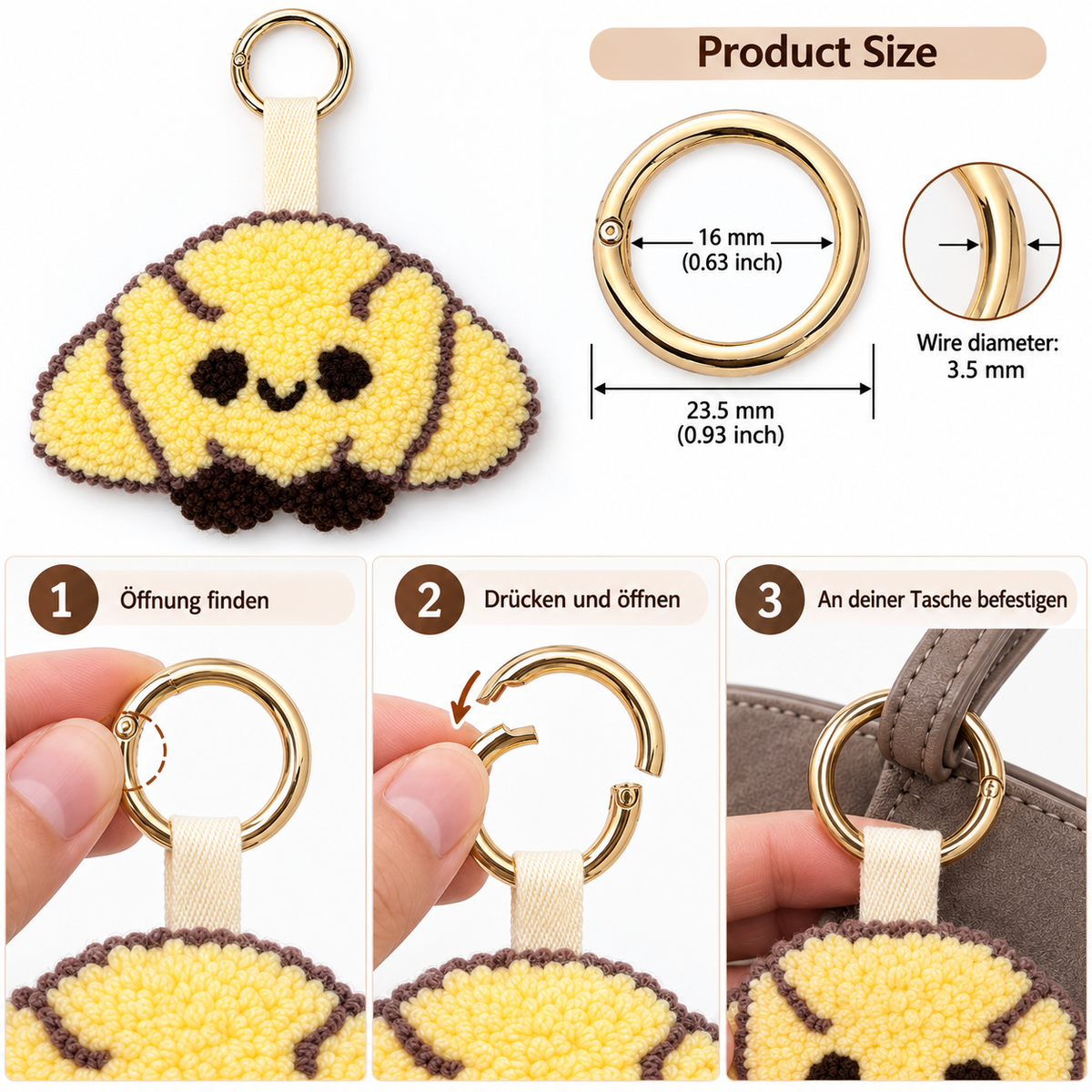 Handgemachter Croissant Taschenanhänger Schlüsselanhänger Punch Needle Kawaii süß