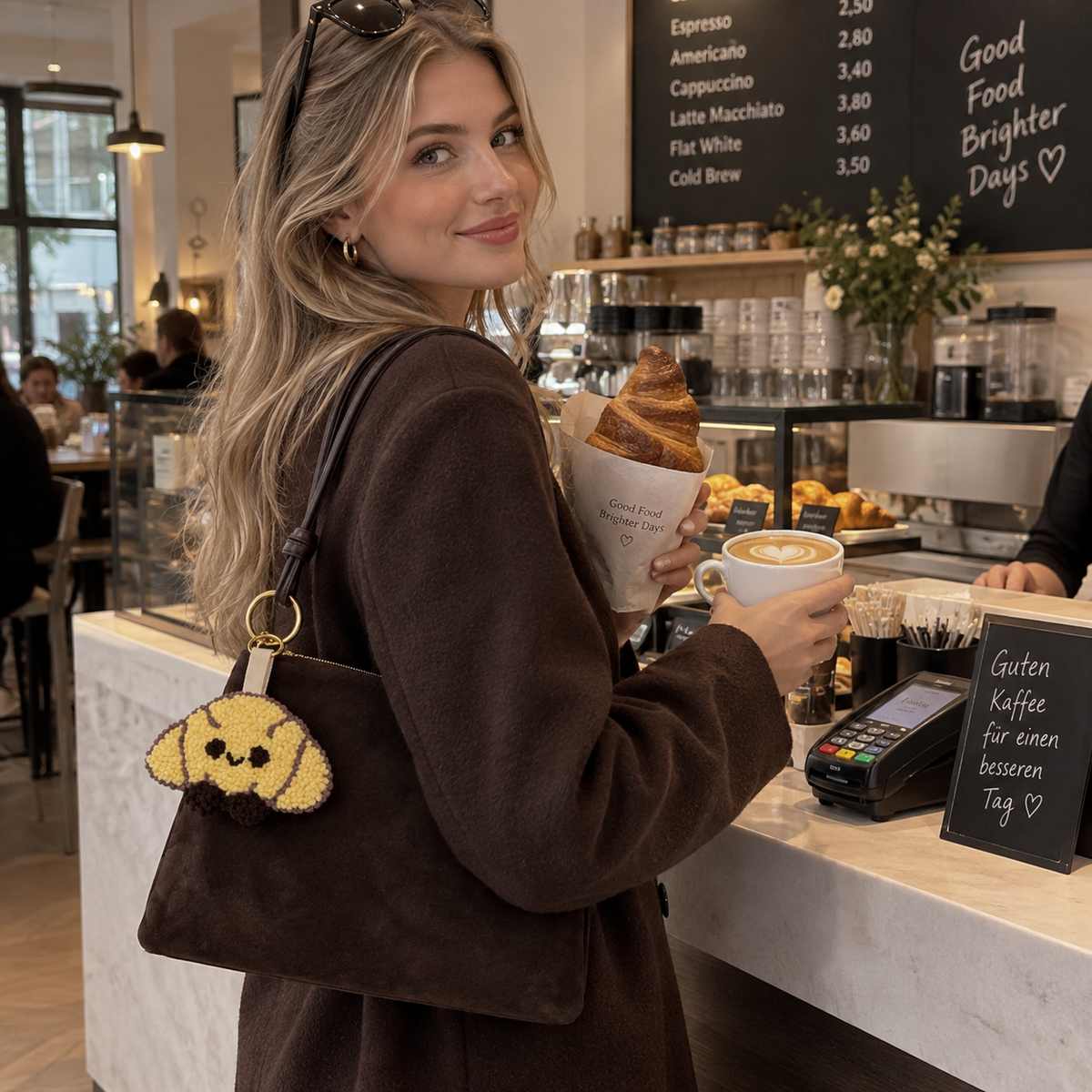 Handgemachter Croissant Taschenanhänger Schlüsselanhänger Punch Needle Kawaii süß