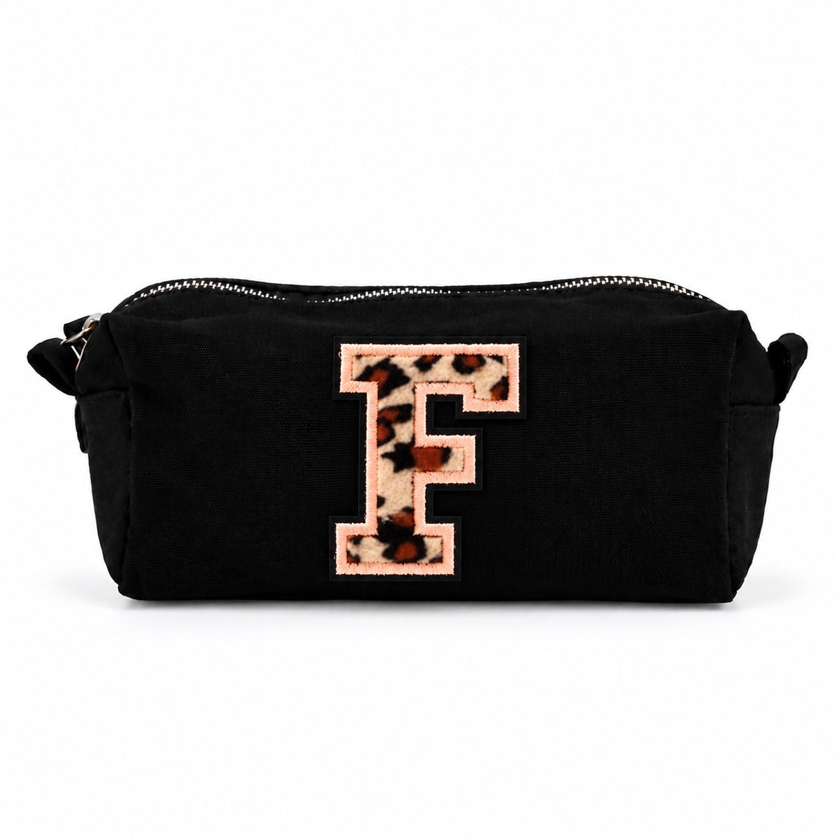 Kosmetiktasche mit Leo-Buchstaben A–Z oder Herz | Baumwolle Make-up Tasche S & L | Beige & Schwarz | Personalisiertes Geschenk für Frauen Kulturbeutel Reiseorganizer