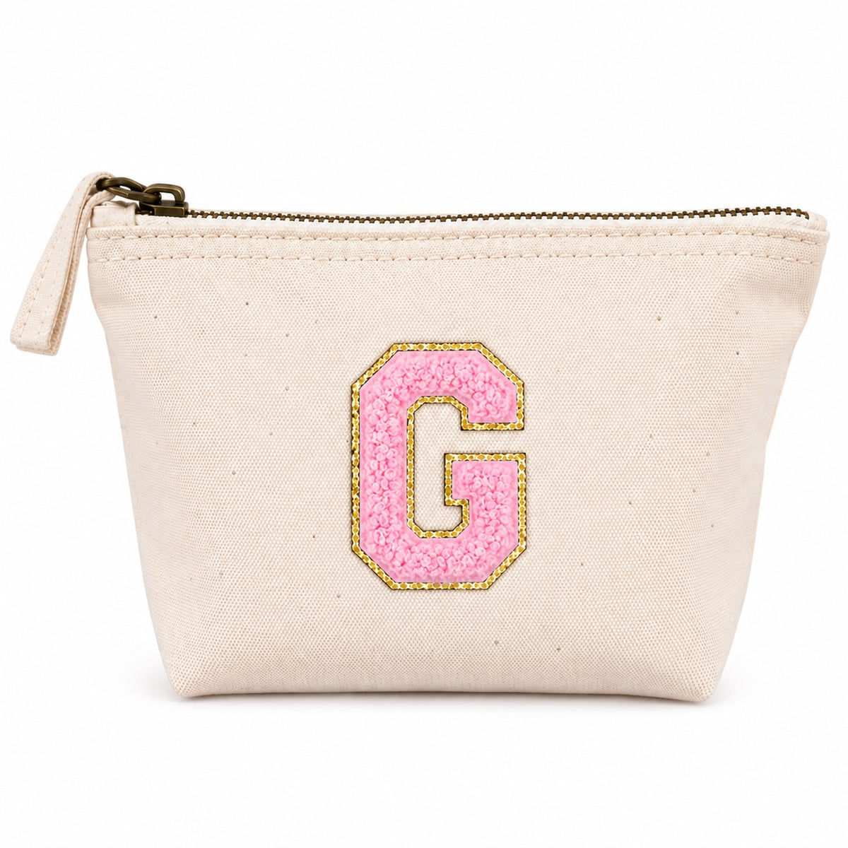 Rosa Initiale Beige Kosmetiktasche S • A–Z • Reise & Geschenkidee Buchstaben