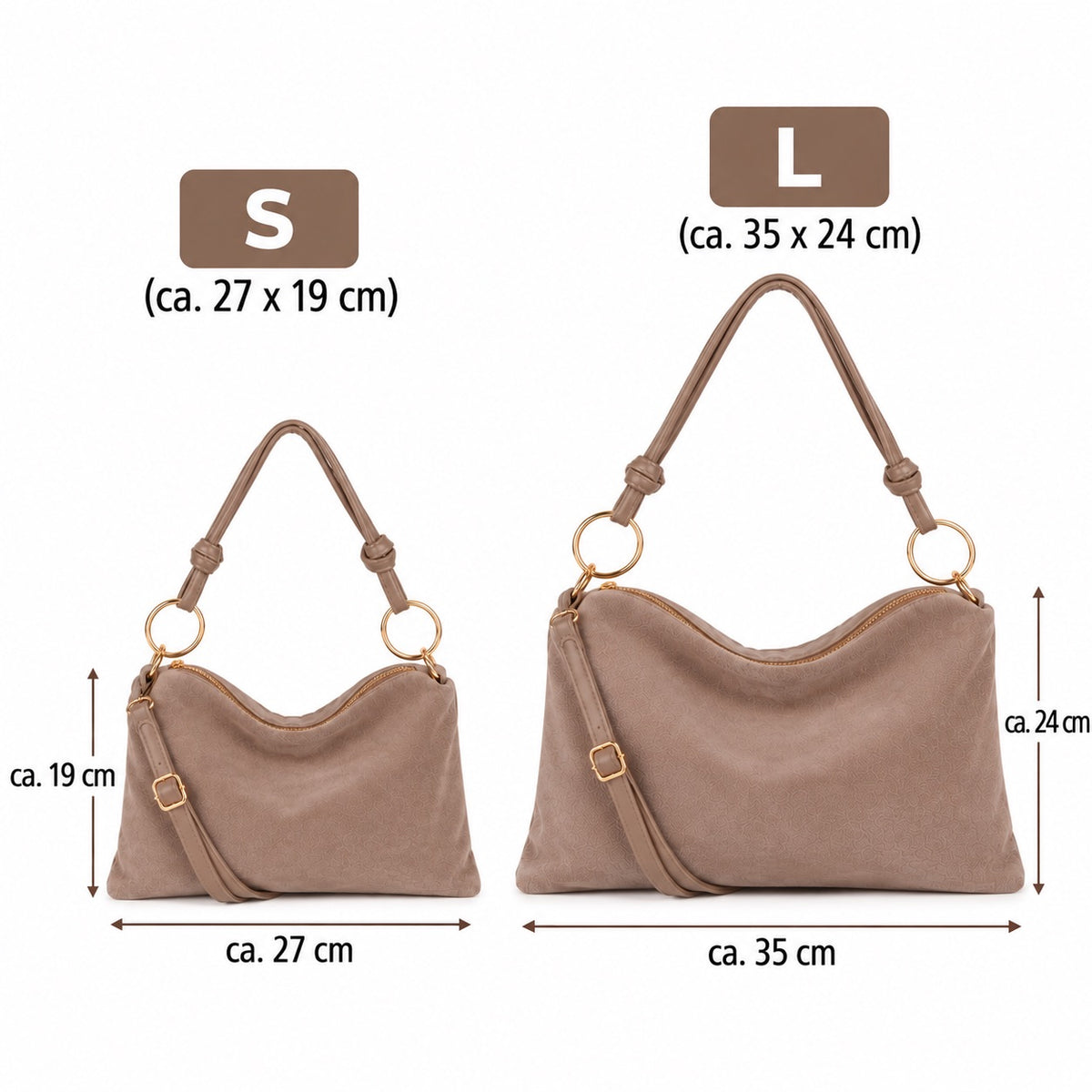 Damen Wildleder Schultertasche Echtleder S-L Made in Italy Crossbody Handtasche Tasche
