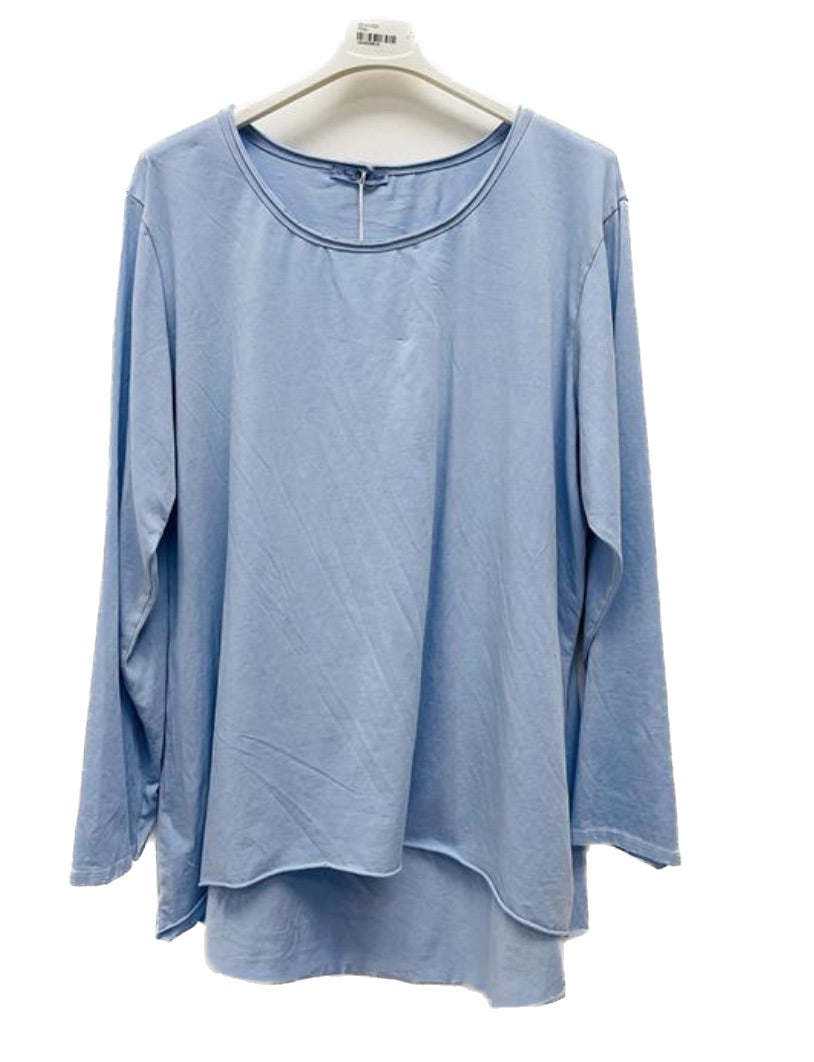 Damen Basic Shirt Baumwolle Lässig Longshirt Made in Italy Onesize 36-40