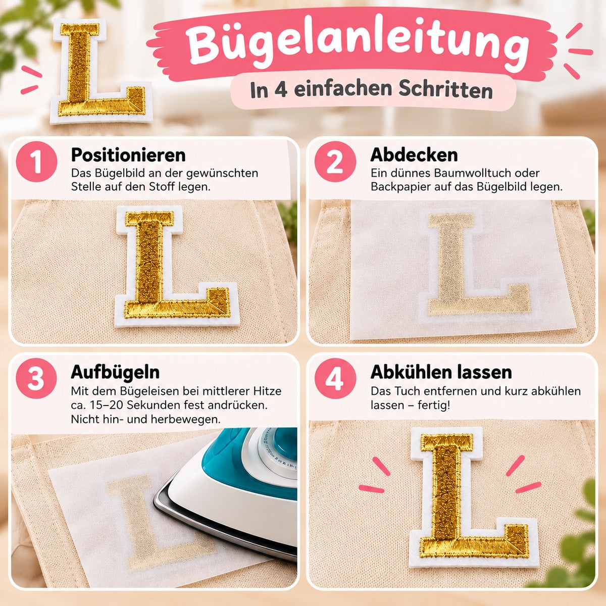 gold 5cm A-Z Buchstaben Aufbügeln Aufnäher für Kleidung Taschen Schuhe Handyhülle DIY