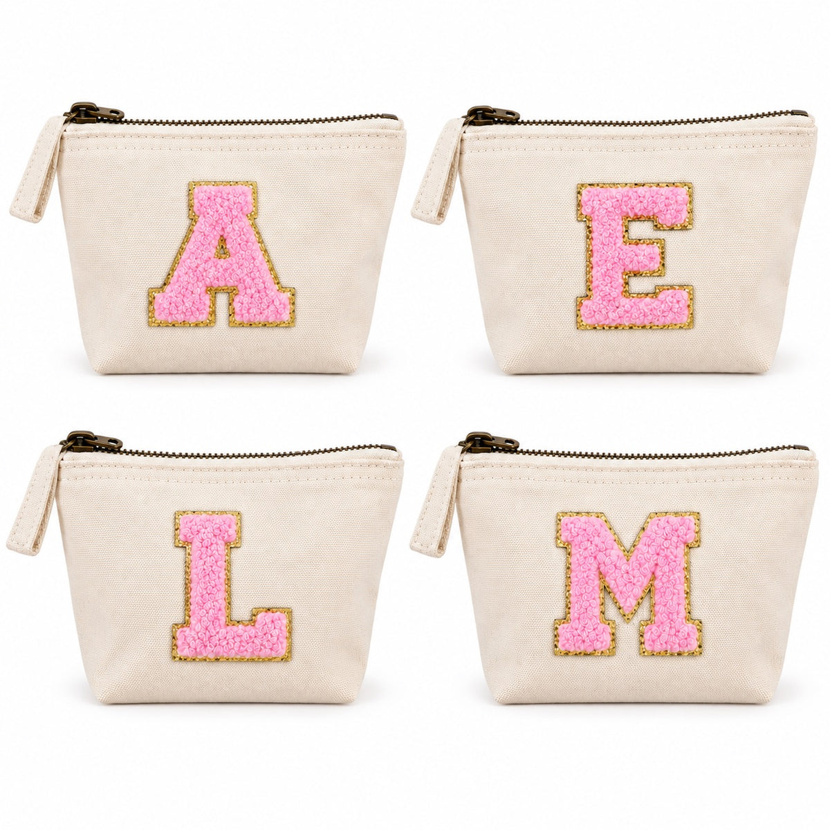 Rosa Initiale Beige Kosmetiktasche S • A–Z • Reise & Geschenkidee Buchstaben
