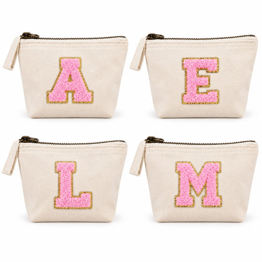 Rosa Initiale Beige Kosmetiktasche S • A–Z • Reise & Geschenkidee Buchstaben
