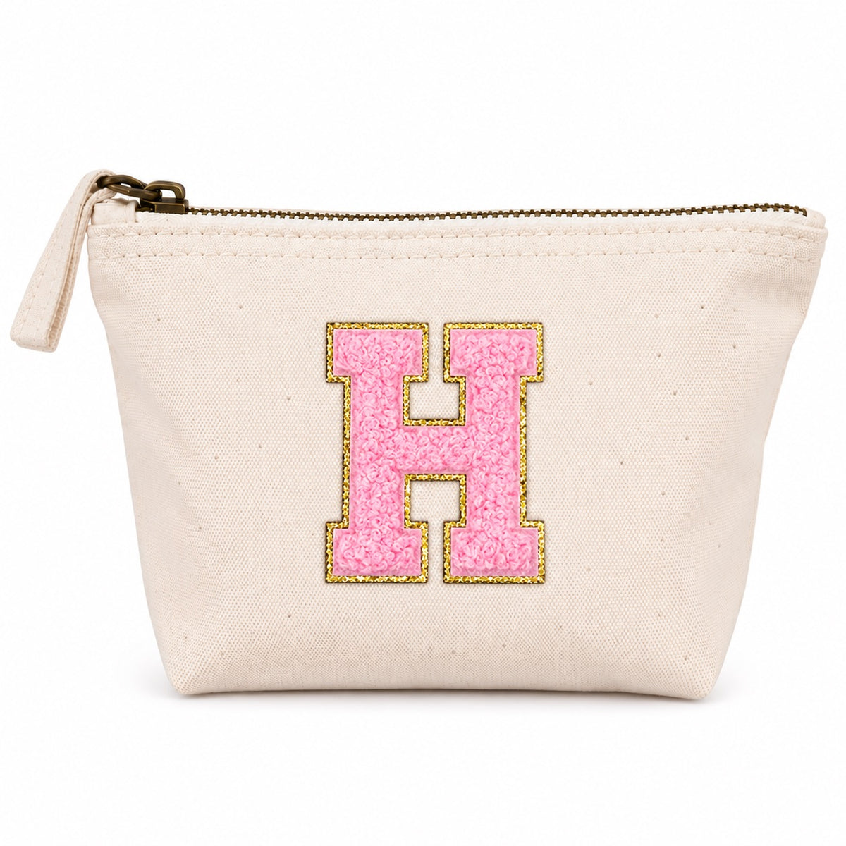 Rosa Initiale Beige Kosmetiktasche S • A–Z • Reise & Geschenkidee Buchstaben