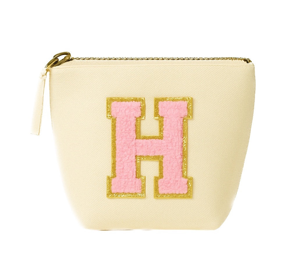 Rosa Initiale Beige Kosmetiktasche S • A–Z • Reise & Geschenkidee Buchstaben