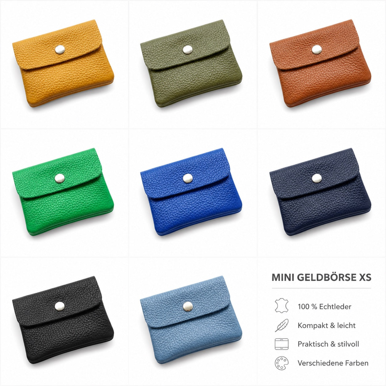 Damen Mini Geldbörse Echtleder Made in Italy 30+ Farben Münzfach Portemonnaie