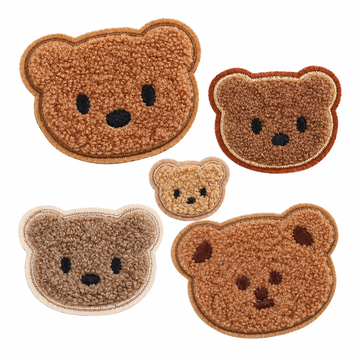 Chenille Teddy Bär Patches Aufnäher Towel Look zum Aufnähen Sticker – Braun XS–L – Flauschig & Süß