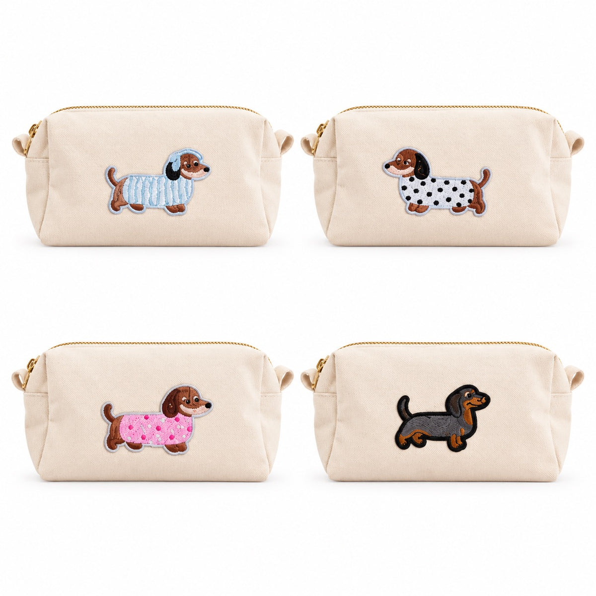 Kosmetiktasche S aus Baumwolle mit Dackel – Beige Make-up Tasche mit Reißverschluss, Kulturbeutel, Reiseorganizer & Geschenk für Frauen