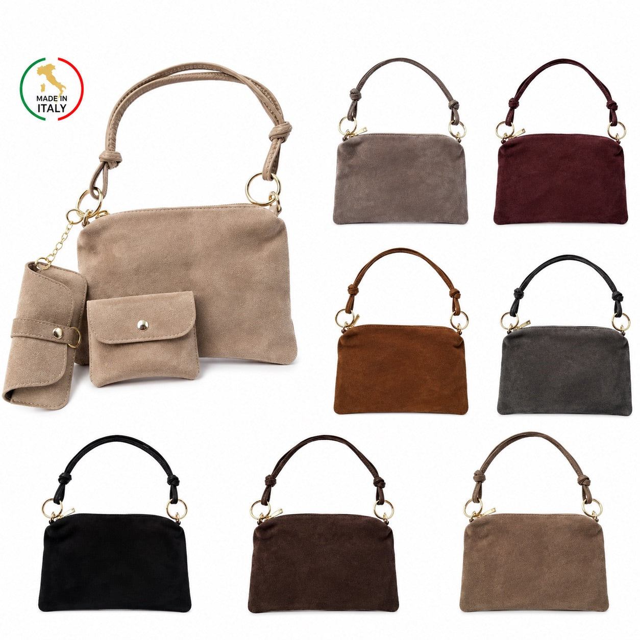 Damen Wildleder Schultertasche Echtleder Made in Italy Handtasche Crossbody Tasche
