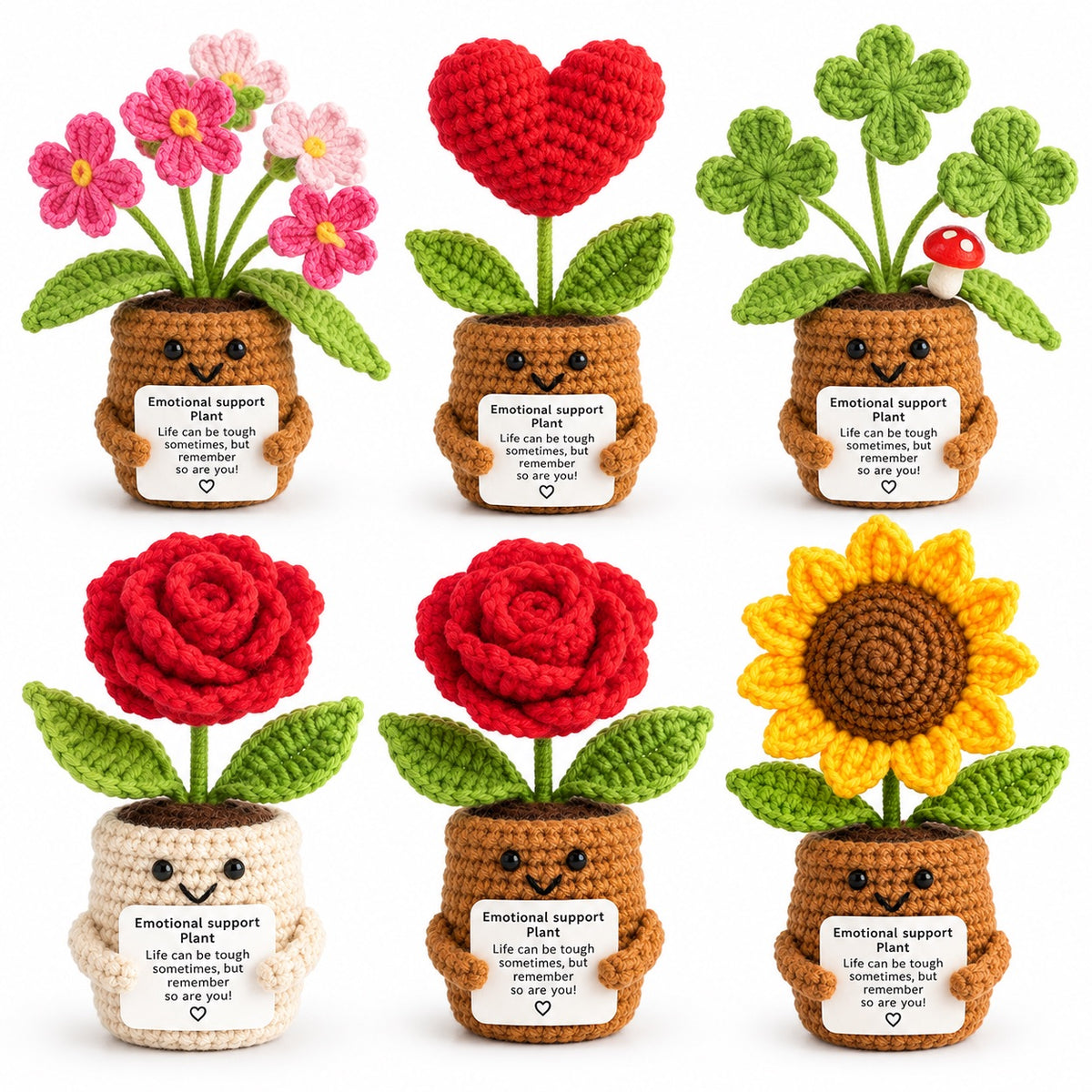 Emotional Support Pflanze gehäkelt Blume Geschenk Deko Rose Herz Kleeblatt Handmade