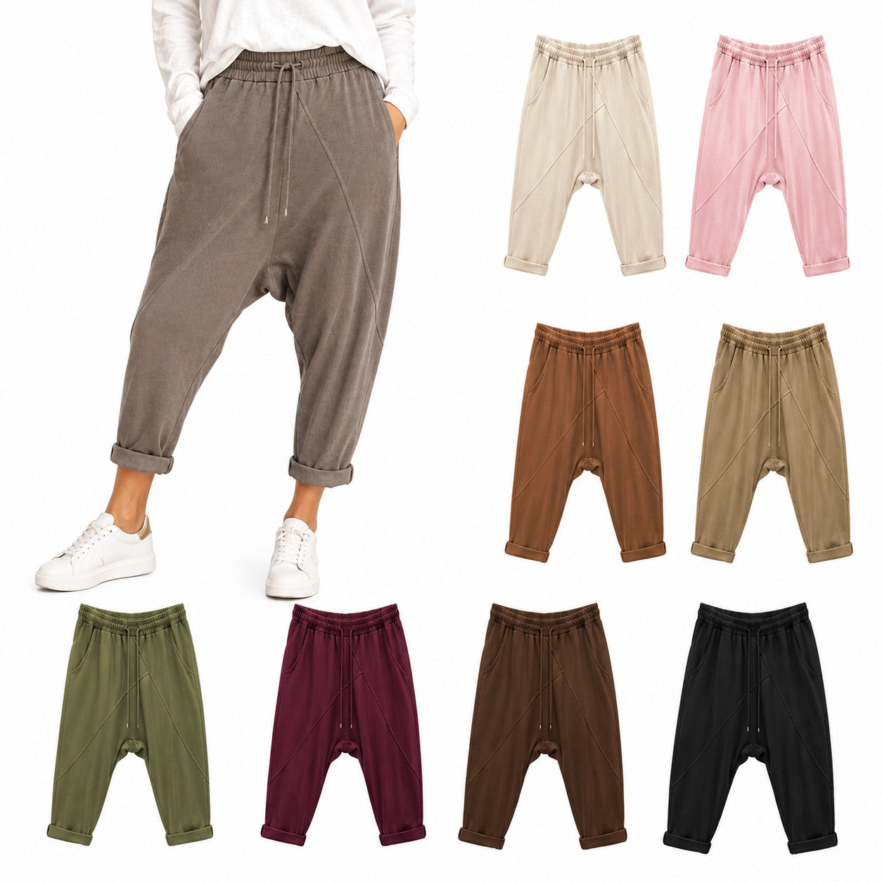Wiya Damen Jogpants Baggy Boyfriend Hose Baumwolle Stretch One Size 38–40 schwarz